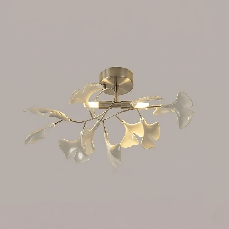 Keramische Hanglamp Ginkgo-Blad – Goudkleurige Armatuur met Witte Bladeren – Modern Natuurgeïnspireerd Design voor Woonkamer Eetkamer Slaapkamer | Sansoti