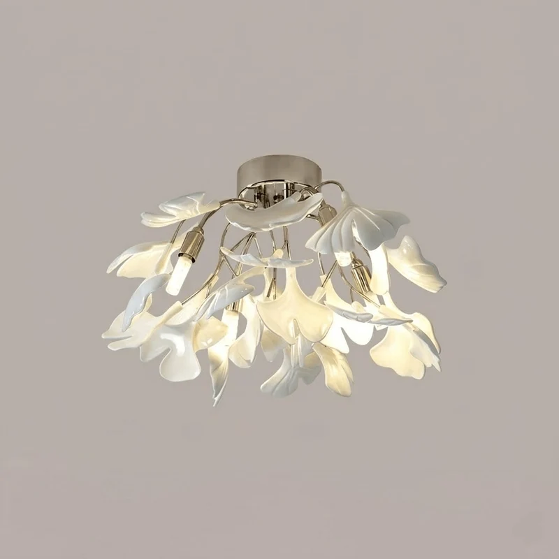 Keramische Hanglamp Ginkgo-Blad – Goudkleurige Armatuur met Witte Bladeren – Modern Natuurgeïnspireerd Design voor Woonkamer Eetkamer Slaapkamer | Sansoti
