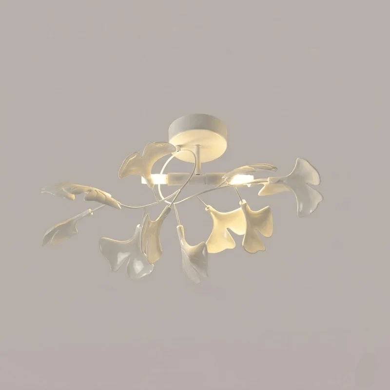 Keramische Hanglamp Ginkgo-Blad – Goudkleurige Armatuur met Witte Bladeren – Modern Natuurgeïnspireerd Design voor Woonkamer Eetkamer Slaapkamer | Sansoti