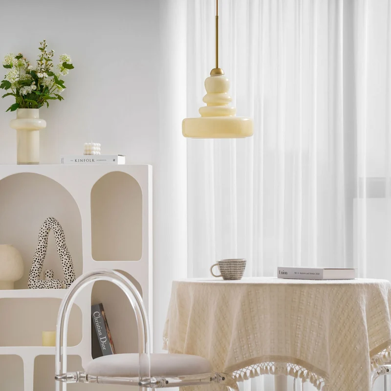 Glazen Hanglamp Industrieel Design Amber & Beige Schoolhouse E26/E27 Fitting Ø30cm voor Woonkamer Keuken Eetkamer | Sansoti