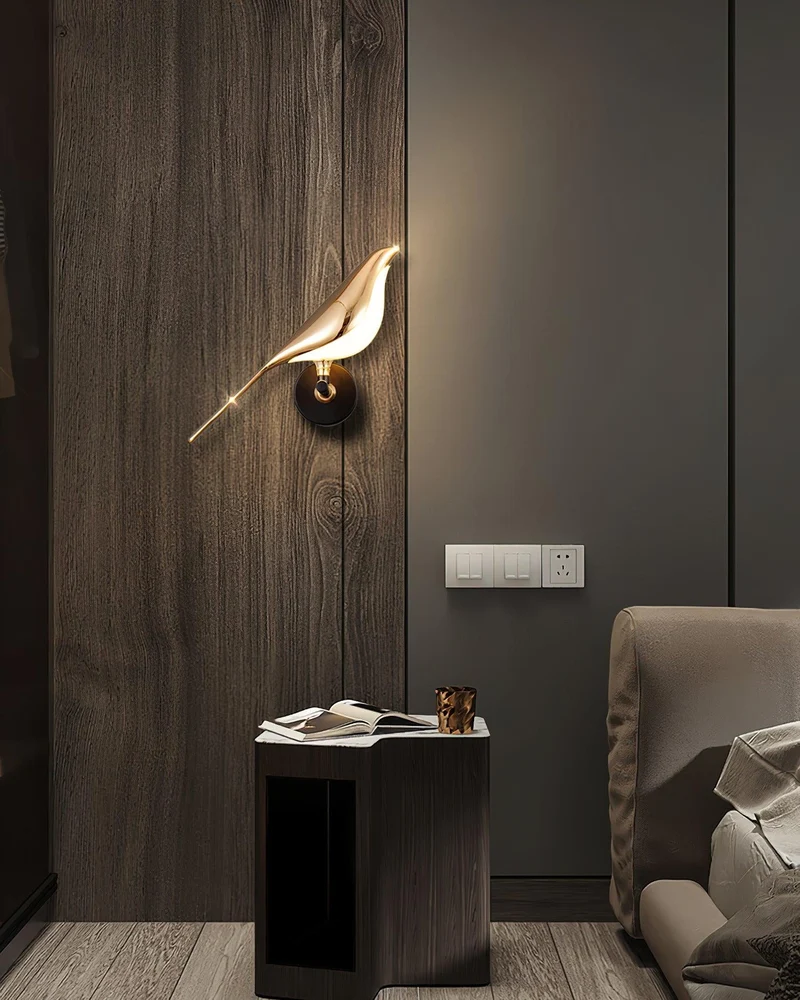 Wandlamp met Vogelmotief en Verstelbare Lamparmen – Zwart & Roségoud Design 1 of 2 Lichtpunten Magnetische Vogel Moderne Decoratieve Verlichting | Sansoti