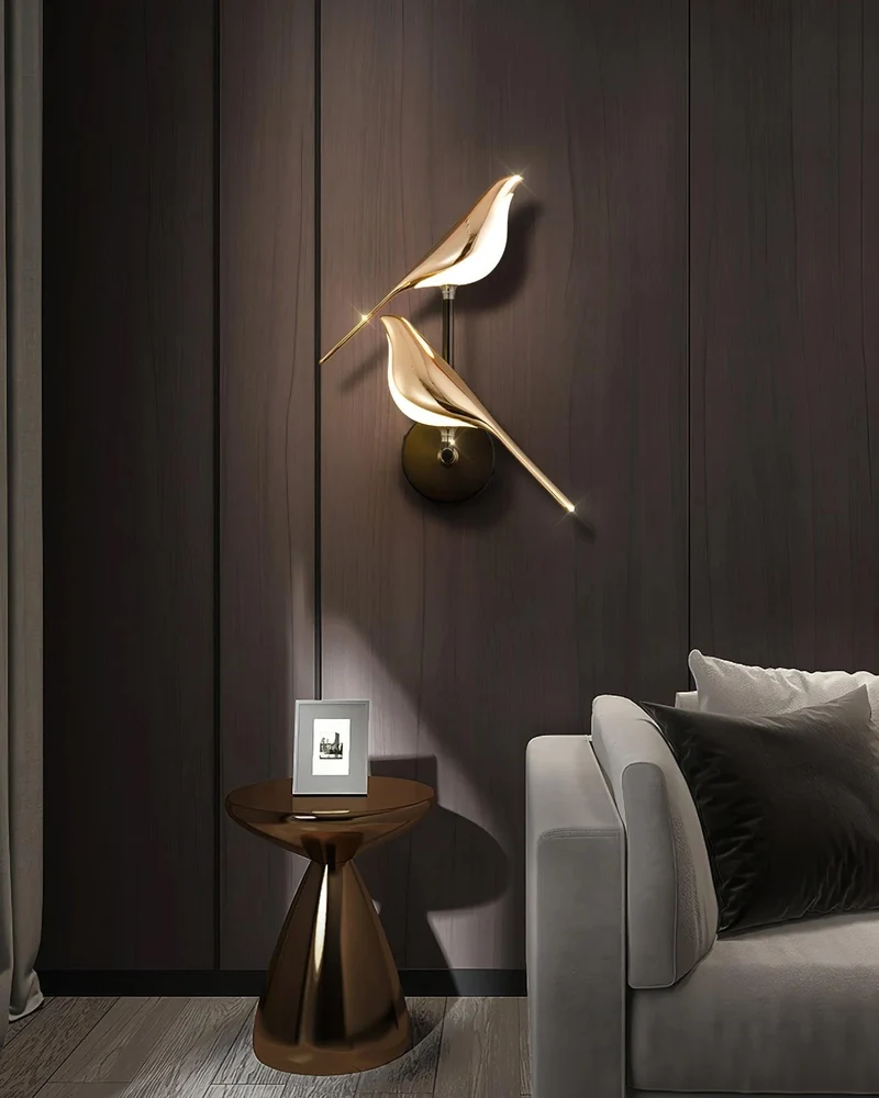 Wandlamp met Vogelmotief en Verstelbare Lamparmen – Zwart & Roségoud Design 1 of 2 Lichtpunten Magnetische Vogel Moderne Decoratieve Verlichting | Sansoti