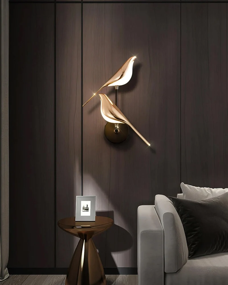 Wandlamp met Vogelmotief en Verstelbare Lamparmen – Zwart & Roségoud Design 1 of 2 Lichtpunten Magnetische Vogel Moderne Decoratieve Verlichting | Sansoti