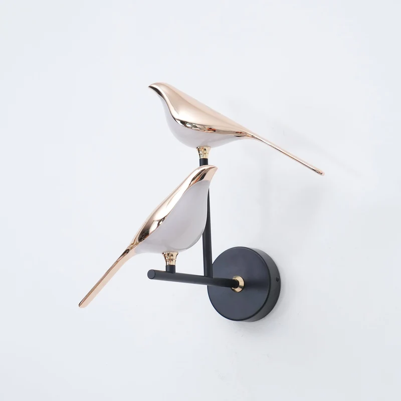 Wandlamp met Vogelmotief en Verstelbare Lamparmen – Zwart & Roségoud Design 1 of 2 Lichtpunten Magnetische Vogel Moderne Decoratieve Verlichting | Sansoti