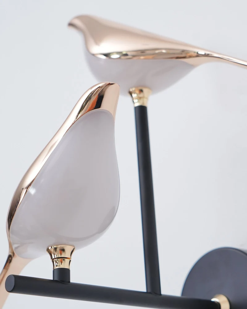 Wandlamp met Vogelmotief en Verstelbare Lamparmen – Zwart & Roségoud Design 1 of 2 Lichtpunten Magnetische Vogel Moderne Decoratieve Verlichting | Sansoti