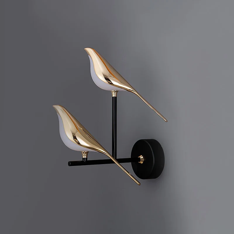 Wandlamp met Vogelmotief en Verstelbare Lamparmen – Zwart & Roségoud Design 1 of 2 Lichtpunten Magnetische Vogel Moderne Decoratieve Verlichting | Sansoti