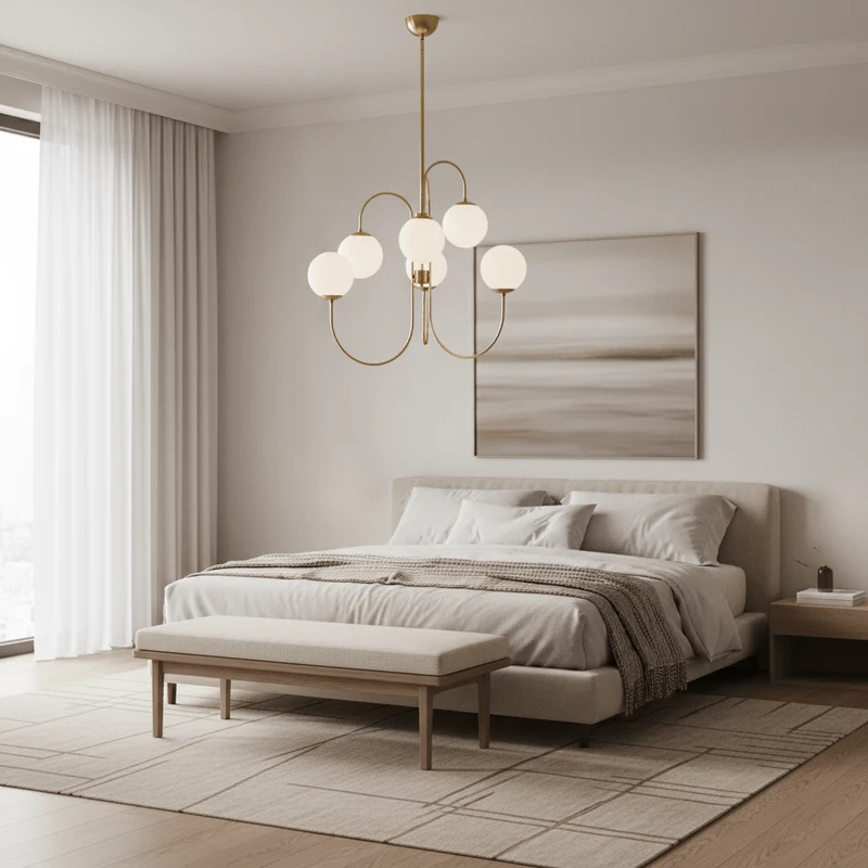 Zwanenhals Kroonluchter Ø76 cm – 8-Lichts Hanglamp met Glazen Bollen Goud/Zwart | Sansoti