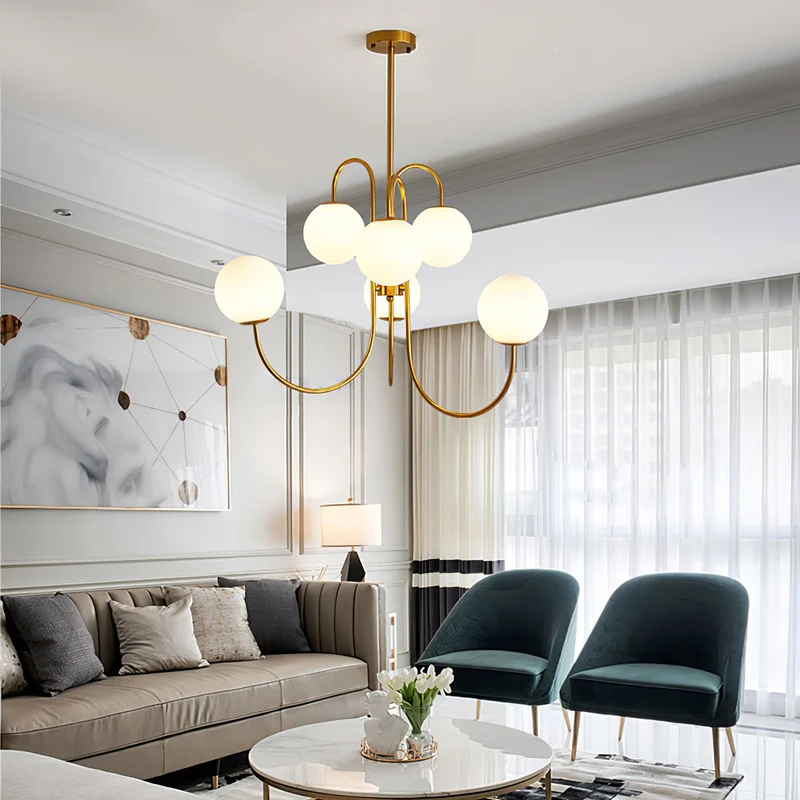 Zwanenhals Kroonluchter Ø76 cm – 8-Lichts Hanglamp met Glazen Bollen Goud/Zwart | Sansoti