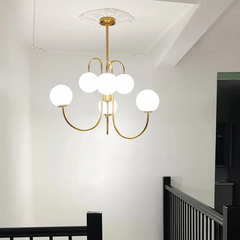 Zwanenhals Kroonluchter Ø76 cm – 8-Lichts Hanglamp met Glazen Bollen Goud/Zwart | Sansoti