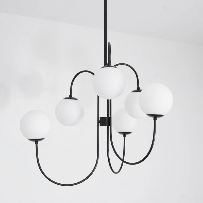 Zwanenhals Kroonluchter Ø76 cm – 8-Lichts Hanglamp met Glazen Bollen Goud/Zwart | Sansoti