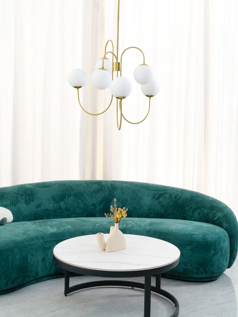 Zwanenhals Kroonluchter Ø76 cm – 8-Lichts Hanglamp met Glazen Bollen Goud/Zwart | Sansoti