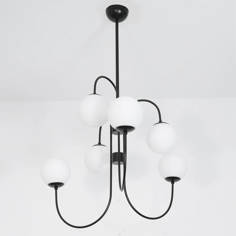 Zwanenhals Kroonluchter Ø76 cm – 8-Lichts Hanglamp met Glazen Bollen Goud/Zwart | Sansoti