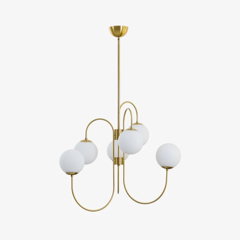 Zwanenhals Kroonluchter Ø76 cm – 8-Lichts Hanglamp met Glazen Bollen Goud/Zwart | Sansoti