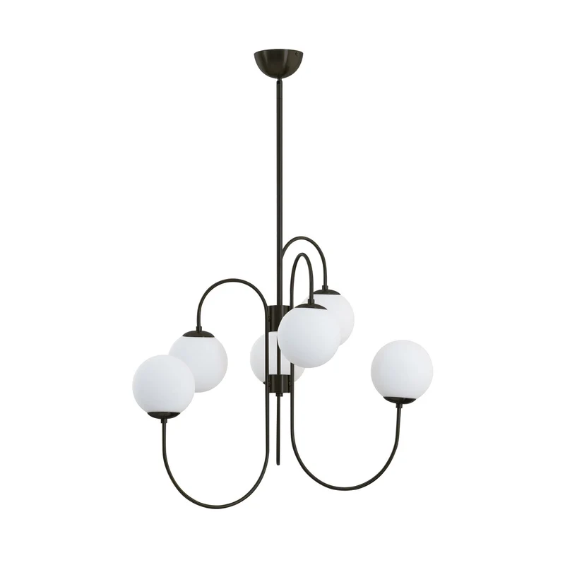 Zwanenhals Kroonluchter Ø76 cm – 8-Lichts Hanglamp met Glazen Bollen Goud/Zwart | Sansoti