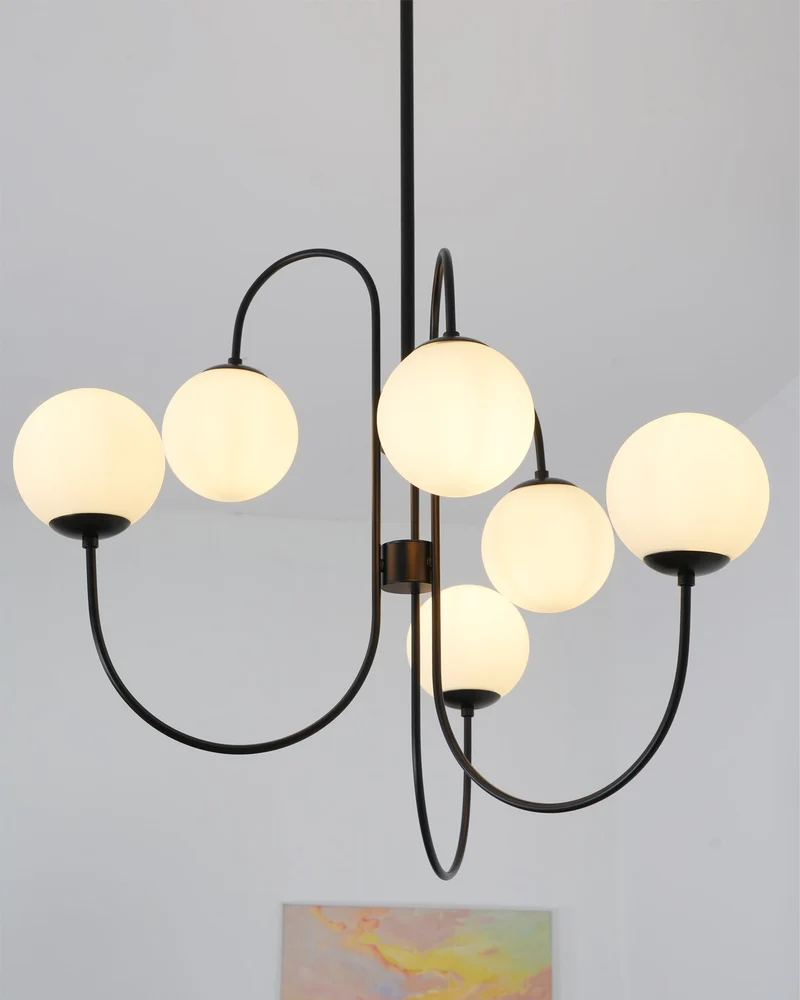 Zwanenhals Kroonluchter Ø76 cm – 8-Lichts Hanglamp met Glazen Bollen Goud/Zwart | Sansoti