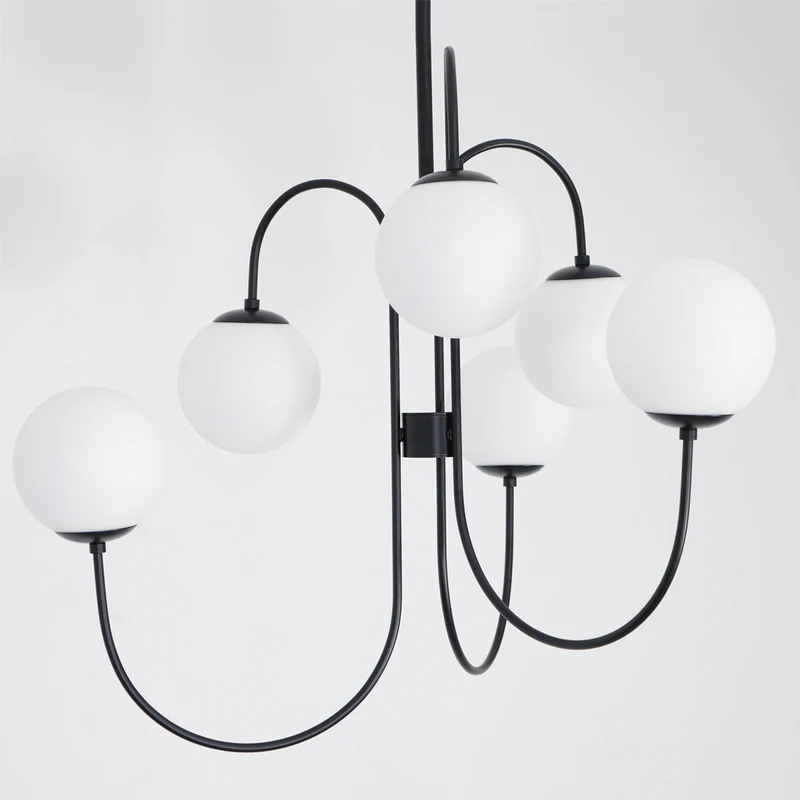 Zwanenhals Kroonluchter Ø76 cm – 8-Lichts Hanglamp met Glazen Bollen Goud/Zwart | Sansoti