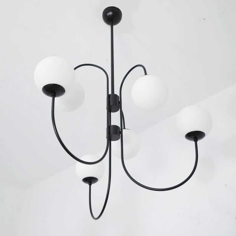 Zwanenhals Kroonluchter Ø76 cm – 8-Lichts Hanglamp met Glazen Bollen Goud/Zwart | Sansoti