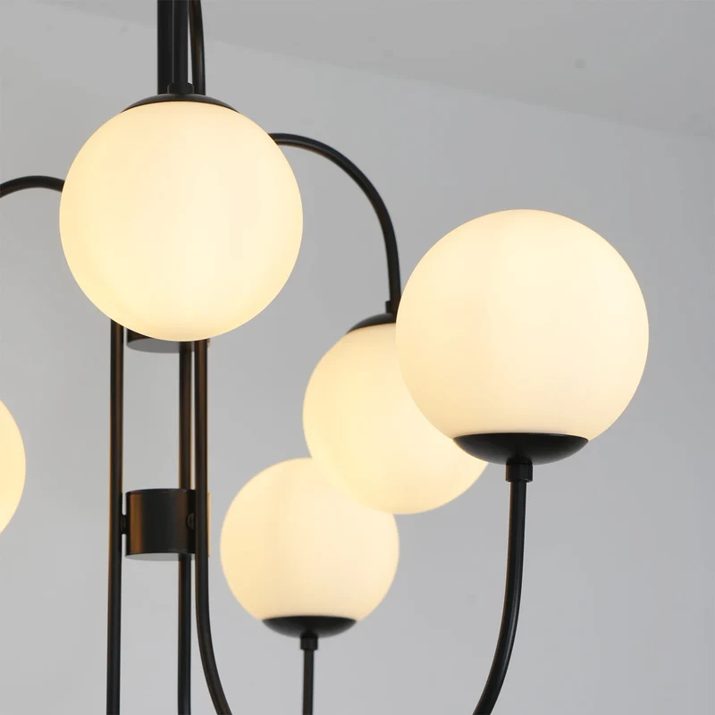 Zwanenhals Kroonluchter Ø76 cm – 8-Lichts Hanglamp met Glazen Bollen Goud/Zwart | Sansoti