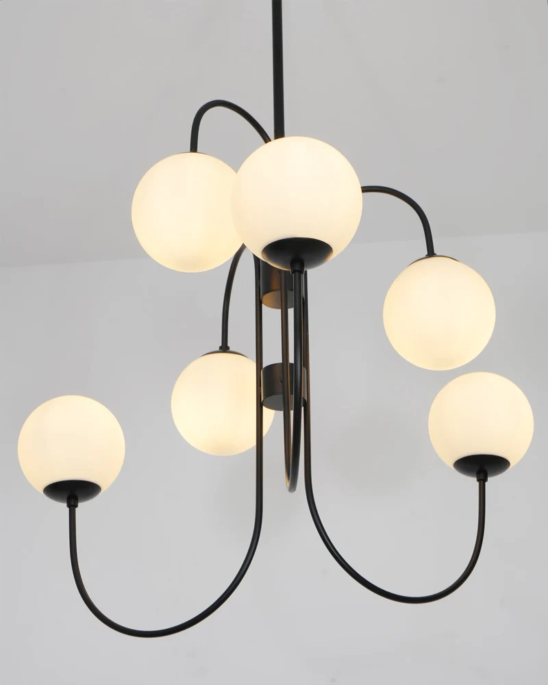 Zwanenhals Kroonluchter Ø76 cm – 8-Lichts Hanglamp met Glazen Bollen Goud/Zwart | Sansoti