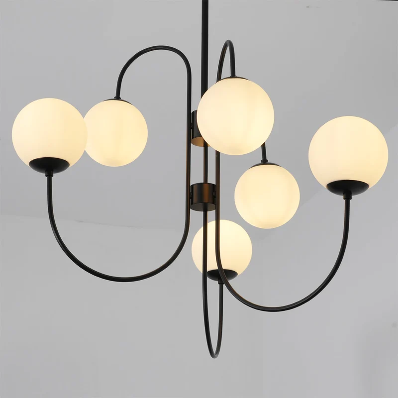 Zwanenhals Kroonluchter Ø76 cm – 8-Lichts Hanglamp met Glazen Bollen Goud/Zwart | Sansoti