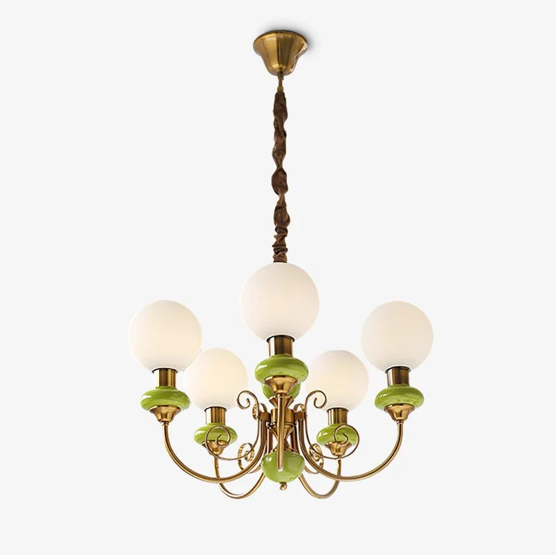 Kroonluchter met Groene Glazen Kappen en Gouden of Zwarte Afwerking – Luxe Hanglamp in 3, 5 of 8 Lichtpunten | Sansoti