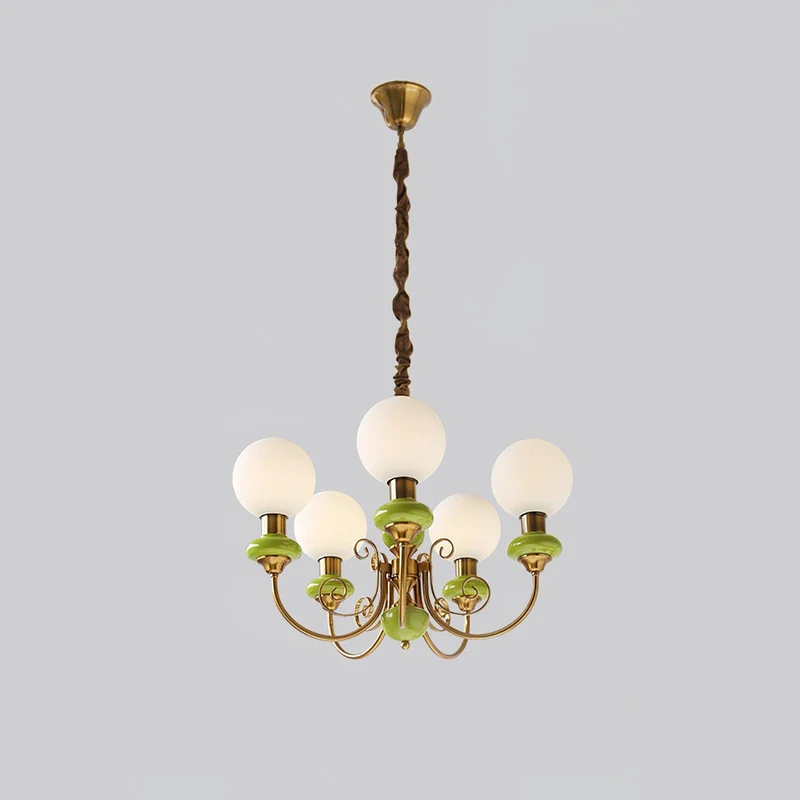 Kroonluchter met Groene Glazen Kappen en Gouden of Zwarte Afwerking – Luxe Hanglamp in 3, 5 of 8 Lichtpunten | Sansoti