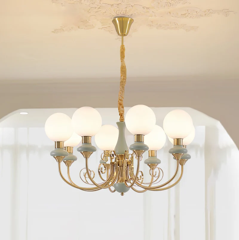 Kroonluchter met Groene Glazen Kappen en Gouden of Zwarte Afwerking – Luxe Hanglamp in 3, 5 of 8 Lichtpunten | Sansoti