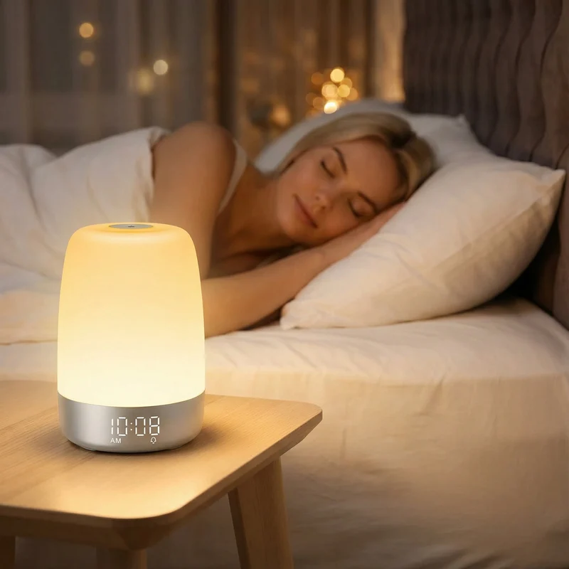 Wake-up Light met Natuurgeluiden en Zonsopgang-simulatie – Oplaadbaar USB-C Nachtlampje met Dimbaar Warm Licht | Sansoti