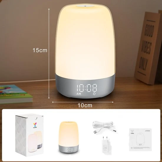 Wake-up Light met Natuurgeluiden en Zonsopgang-simulatie – Oplaadbaar USB-C Nachtlampje met Dimbaar Warm Licht | Sansoti