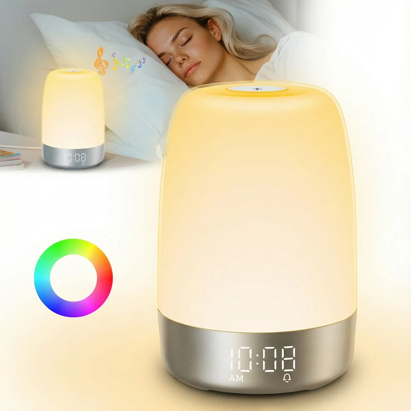 Wake-up Light met Natuurgeluiden en Zonsopgang-simulatie – Oplaadbaar USB-C Nachtlampje met Dimbaar Warm Licht | Sansoti