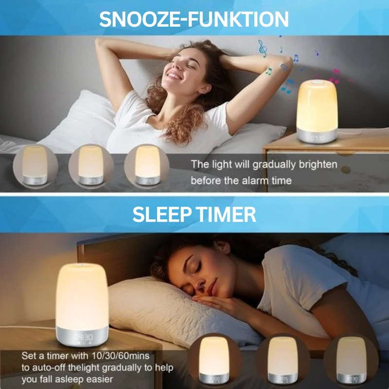 Wake-up Light met Natuurgeluiden en Zonsopgang-simulatie – Oplaadbaar USB-C Nachtlampje met Dimbaar Warm Licht | Sansoti