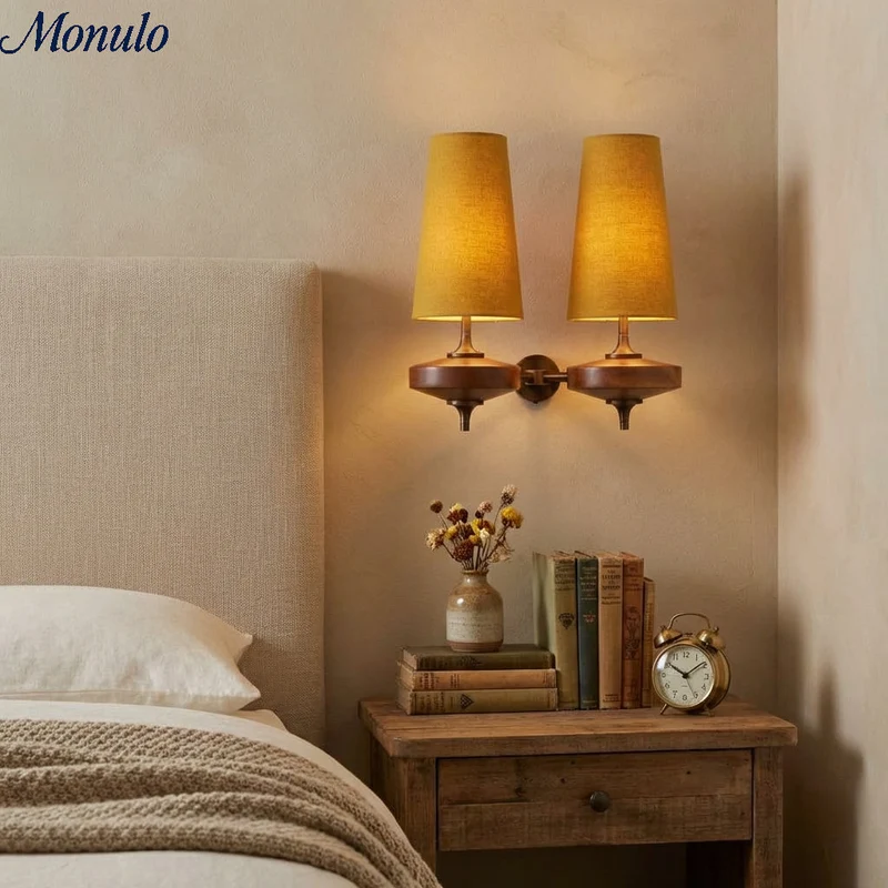 Retro Wandlamp met Stoffen Kap – Vintage Verlichting voor Slaapkamer | Sansoti