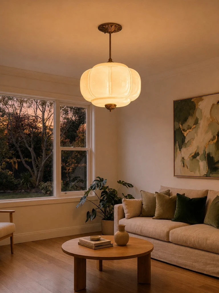 Vintage Melkglazen Hanglamp met Gegolfde Rand – Scandinavische Sfeerverlichting voor Keuken en Slaapkamer | Sansoti