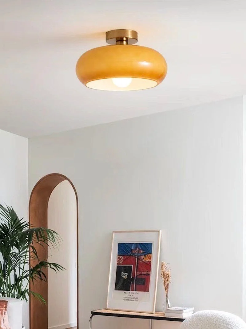 Plafondlamp Glazen Schijf Bauhaus Design Messing of Chroom Oranjegeel of Wit Glas Retro Stijlvolle Verlichting | Sansoti