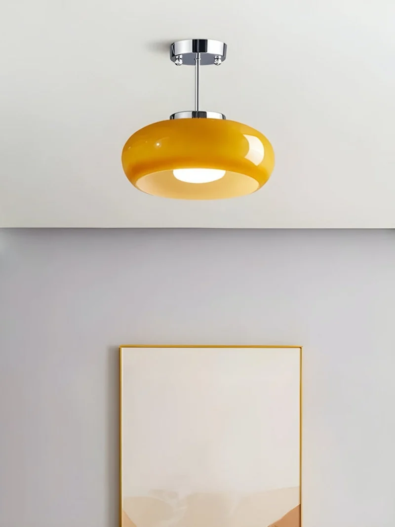 Plafondlamp Glazen Schijf Bauhaus Design Messing of Chroom Oranjegeel of Wit Glas Retro Stijlvolle Verlichting | Sansoti