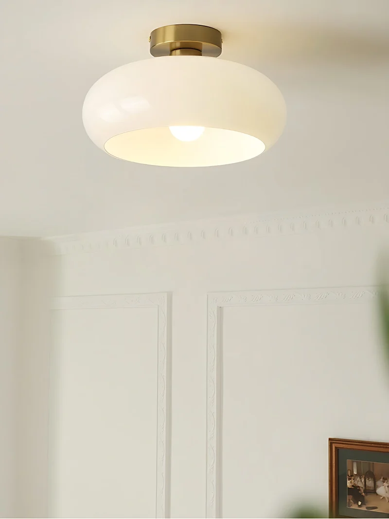 Plafondlamp Glazen Schijf Bauhaus Design Messing of Chroom Oranjegeel of Wit Glas Retro Stijlvolle Verlichting | Sansoti