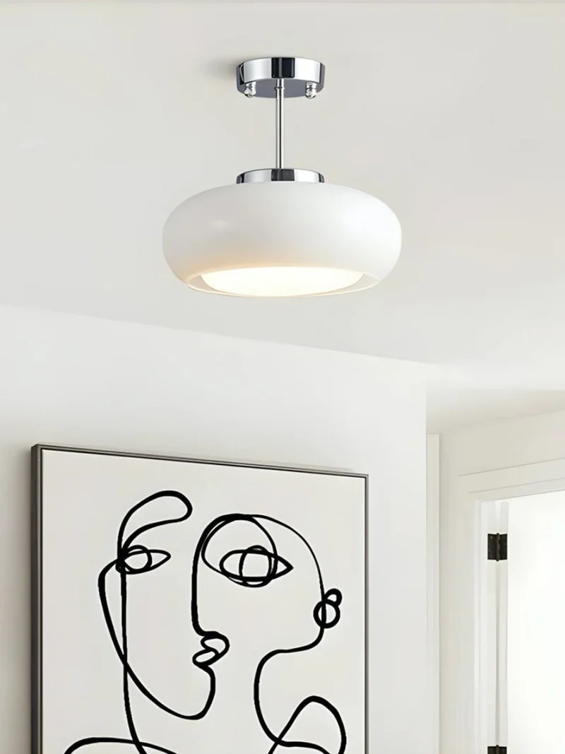 Plafondlamp Glazen Schijf Bauhaus Design Messing of Chroom Oranjegeel of Wit Glas Retro Stijlvolle Verlichting | Sansoti