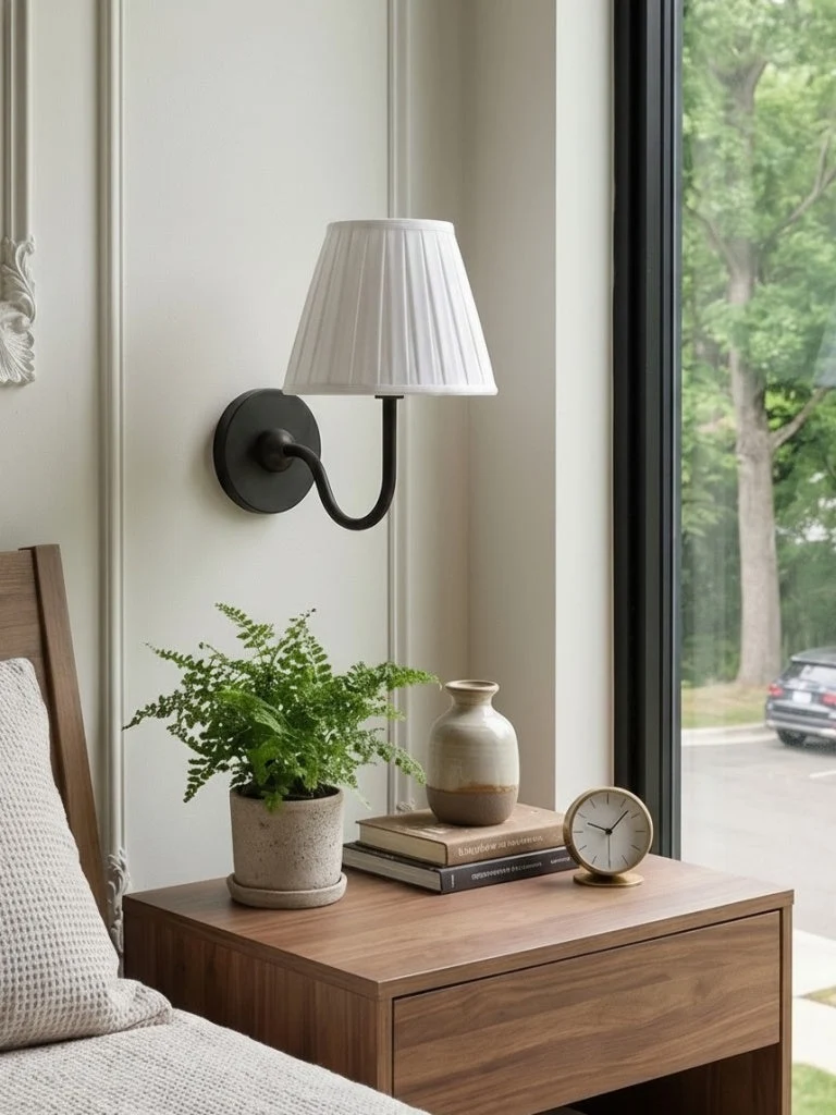 Wandlamp met Geplisseerde Stoffen Kap – Klassieke Verlichting voor Slaapkamer en Woonkamer | Sansoti