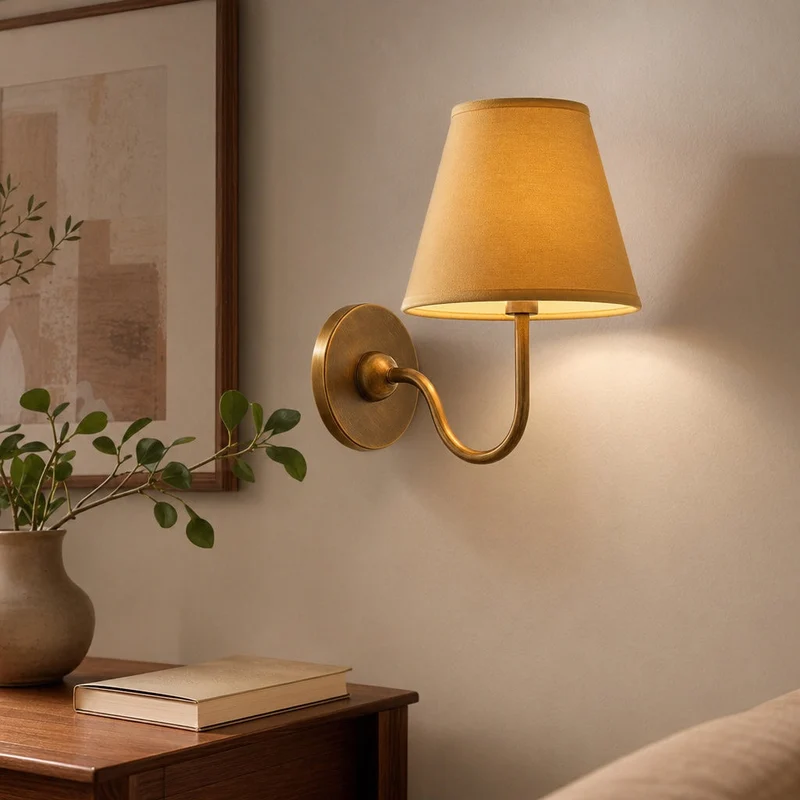 Wandlamp met Geplisseerde Stoffen Kap – Klassieke Verlichting voor Slaapkamer en Woonkamer | Sansoti
