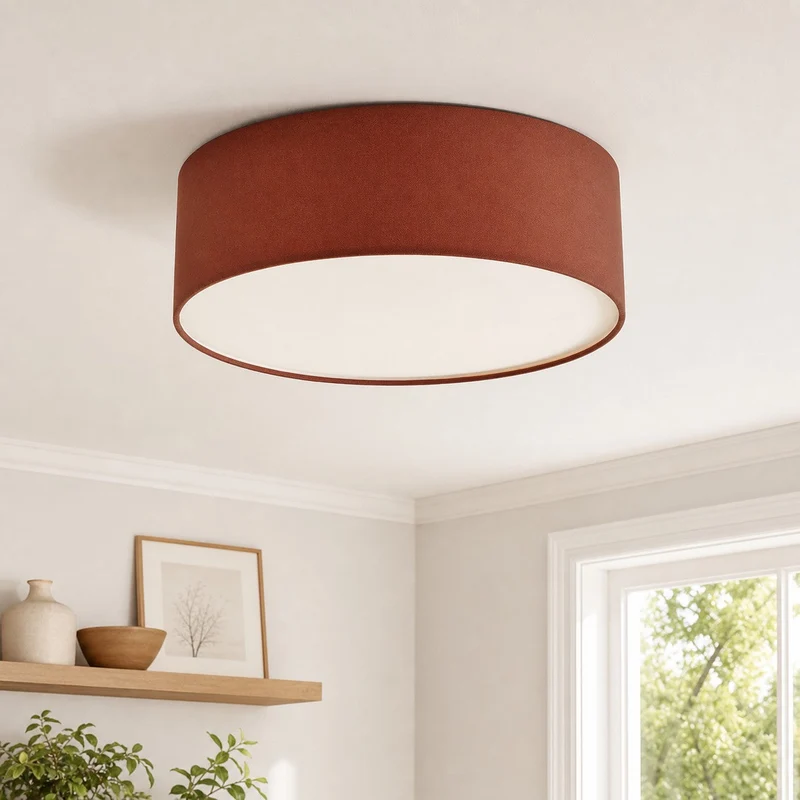 Plafondlamp met Linnen Kap – Drumvorm Ø30/45cm – Modern Scandinavisch Design – Elegante Verlichting Woonkamer Slaapkamer Eetkamer | Sansoti
