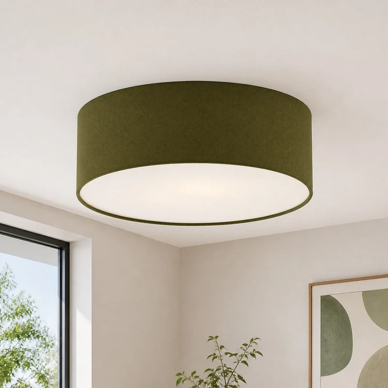 Plafondlamp met Linnen Kap – Drumvorm Ø30/45cm – Modern Scandinavisch Design – Elegante Verlichting Woonkamer Slaapkamer Eetkamer | Sansoti