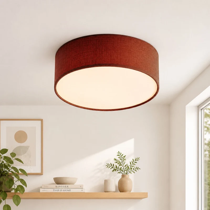 Plafondlamp met Linnen Kap – Drumvorm Ø30/45cm – Modern Scandinavisch Design – Elegante Verlichting Woonkamer Slaapkamer Eetkamer | Sansoti