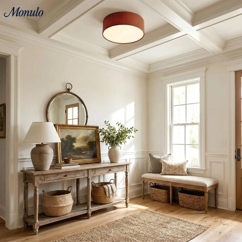 Plafondlamp met Linnen Kap – Drumvorm Ø30/45cm – Modern Scandinavisch Design – Elegante Verlichting Woonkamer Slaapkamer Eetkamer | Sansoti