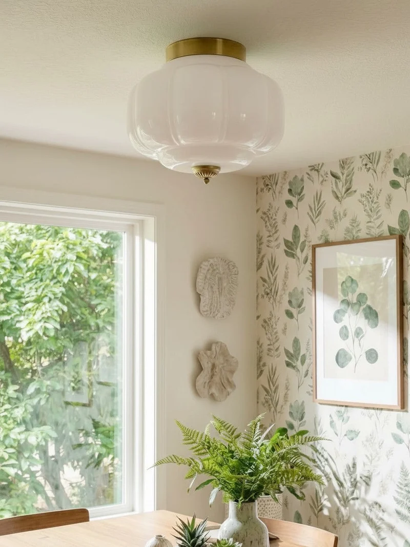 Retro Plafondlamp met Melkglazen Kap – Verfijnde Semi-Flush Mount Verlichting voor Moderne Interieurs | Sansoti