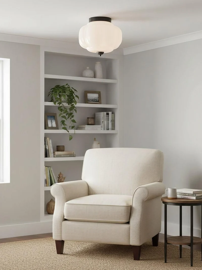Retro Plafondlamp met Melkglazen Kap – Verfijnde Semi-Flush Mount Verlichting voor Moderne Interieurs | Sansoti