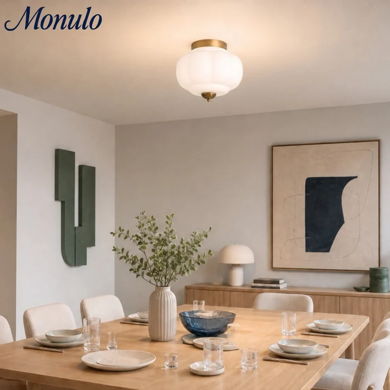 Retro Plafondlamp met Melkglazen Kap – Verfijnde Semi-Flush Mount Verlichting voor Moderne Interieurs | Sansoti
