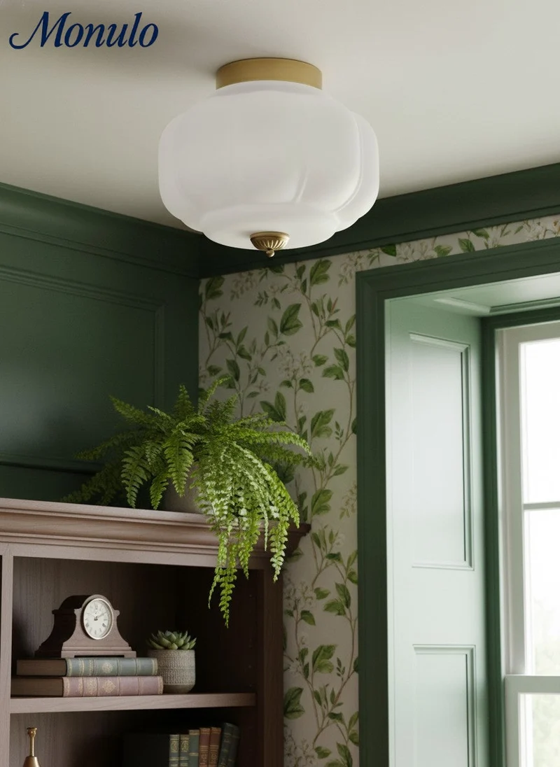 Retro Plafondlamp met Melkglazen Kap – Verfijnde Semi-Flush Mount Verlichting voor Moderne Interieurs | Sansoti