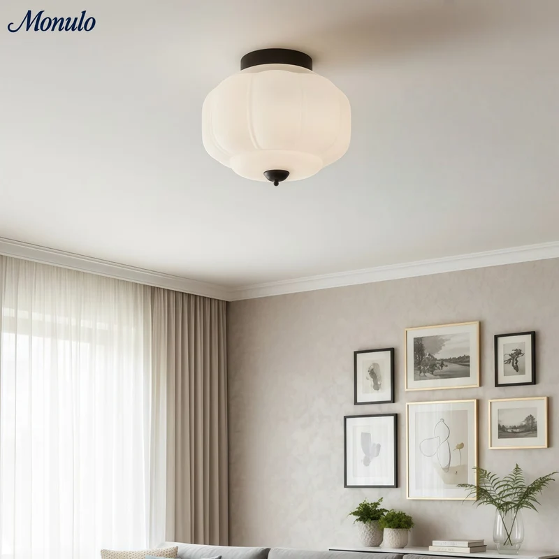 Retro Plafondlamp met Melkglazen Kap – Verfijnde Semi-Flush Mount Verlichting voor Moderne Interieurs | Sansoti