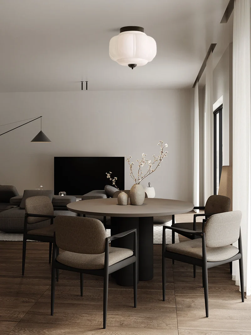 Retro Plafondlamp met Melkglazen Kap – Verfijnde Semi-Flush Mount Verlichting voor Moderne Interieurs | Sansoti