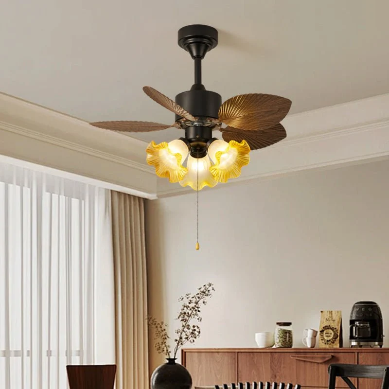 Plafondventilator met Bladmotief en Verlichting – Verstelbare Vintage Stijl | Sansoti